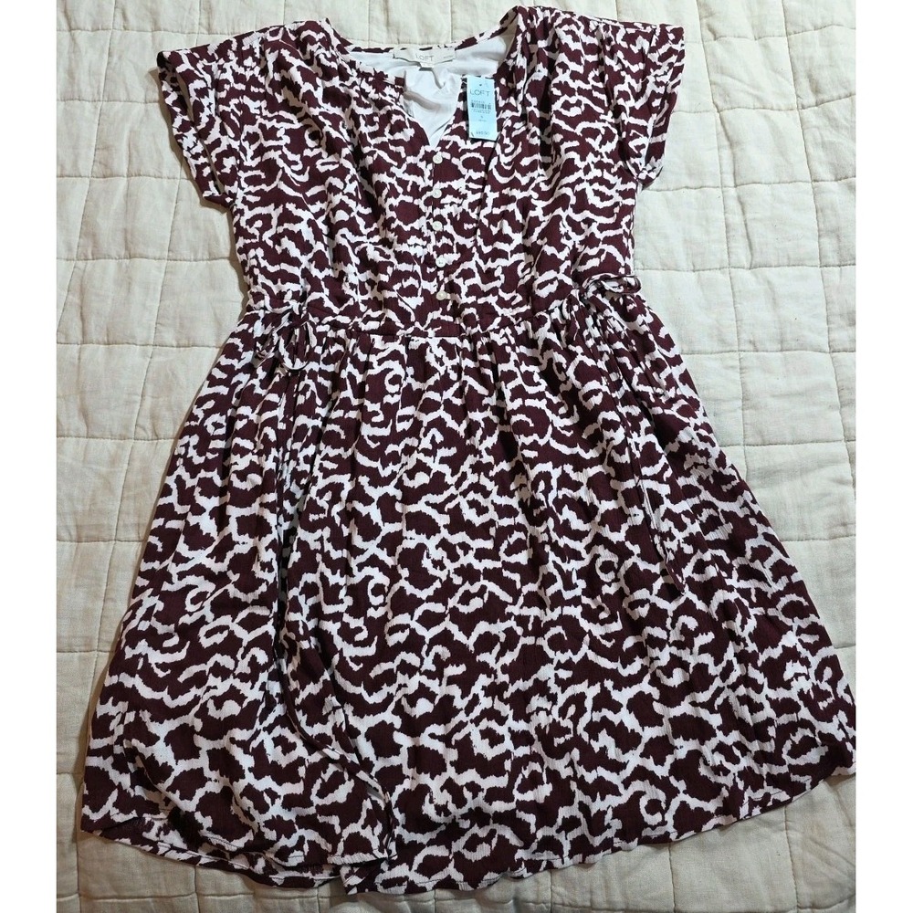 Loft‎ Petite Women's Burgundy Red and White Tunic Summer Dress Size Small